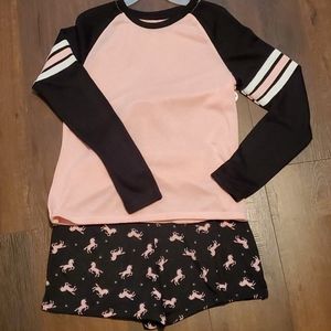Girls unicorn pajama short set sz 14/16
